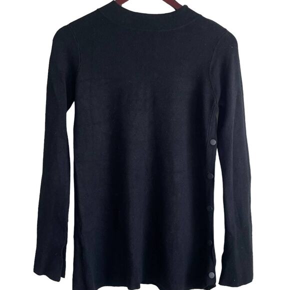 Zara Knit Women Top S Black Round‎ Neck Long Slit Sleeve Side Snap Rocker Goth - Picture 1 of 10